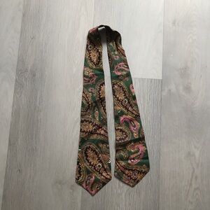 GREEN PINK PAISLEY ASCOT SATIN JACQUARD TIE MENS